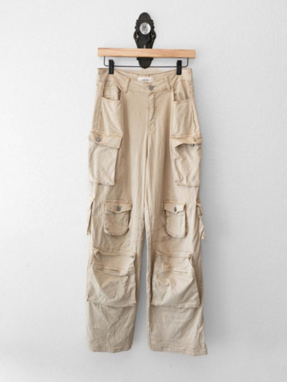 Labijou Cargo Pants L Beige Wide Leg Utility Y2K Streetwear High Rise
